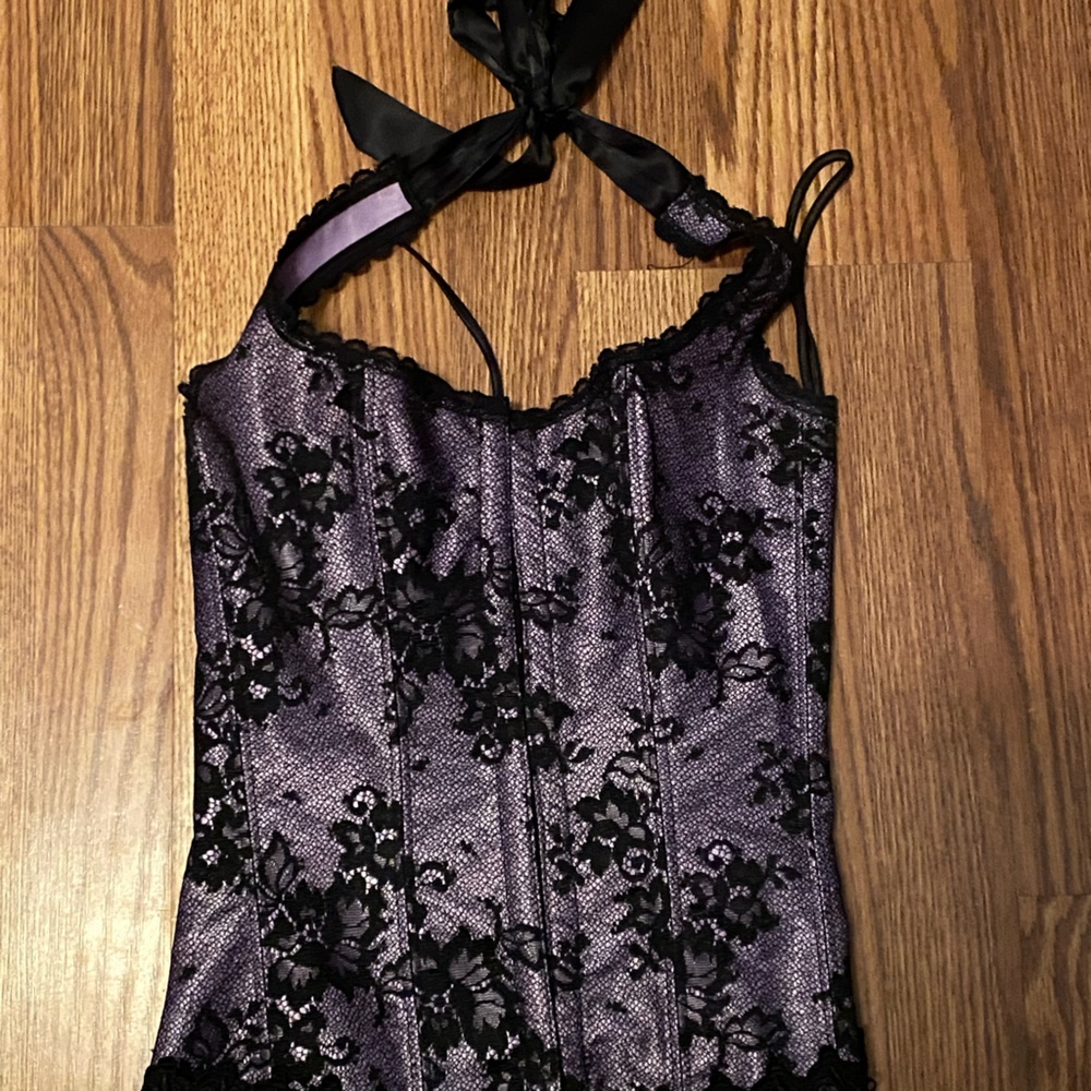 corset, lace, purple, black